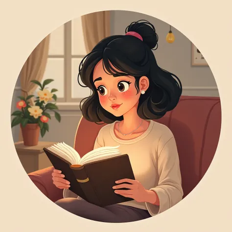 Logo design for a YouTube channel about a woman sitting in a room alone and reading an animation style book