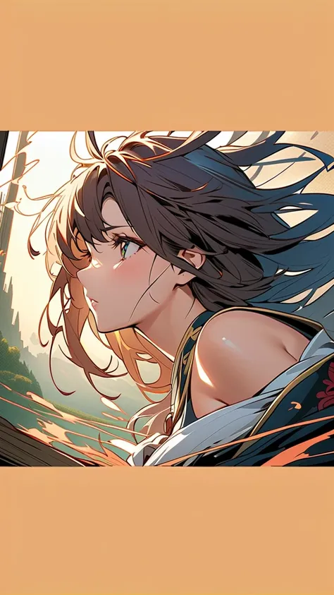 masterpiece, best quality, high resolution, dynamic angles, various angles, Japanese manga style, Japanese anime style, Western medieval fantasy style, Beautiful woman. Headshot. Untidy, blown up hair.