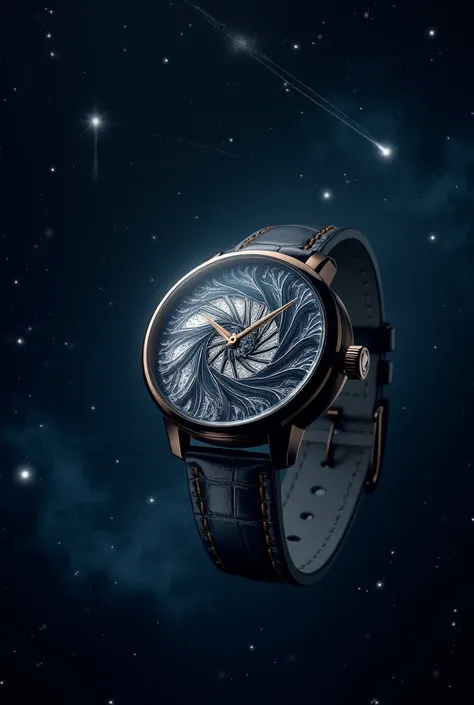 Poedagar Nautilus watch in a starry sky with comets and meteor shower