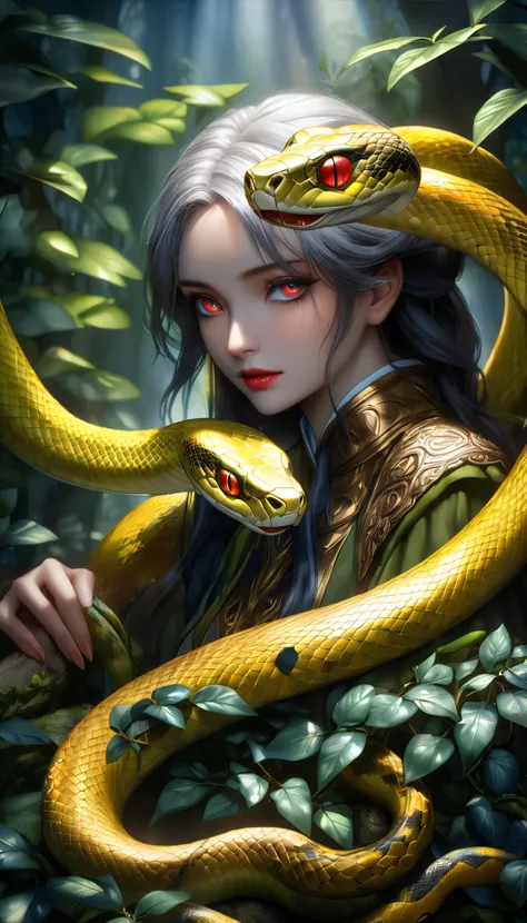 Mystical snake, Techniques That Make You Feel Abundant Wisdom ,  Aesthetic Art Bringing Wealth ,  Storytelling on the Theme of Revival, hyperrealistic, 4K, 8k,  highres, masterpiece:1.2, ultra-detailed, realistic, photorealistic, photo-realistic:1.37, HDR,...