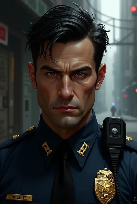 35-year-old police officer,  black hair,  brown eyes