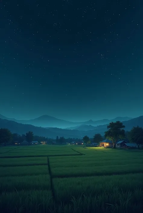 Bangladeshi village with field and cut at night