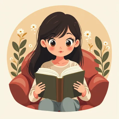 Logo design for a YouTube channel about a woman sitting in a room alone and reading an animation style book