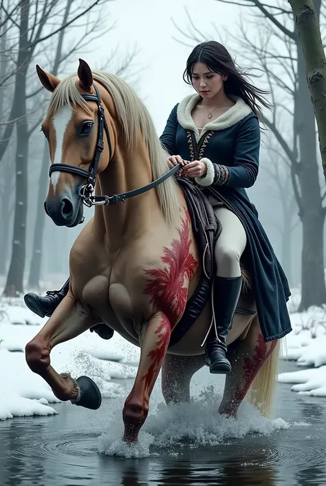 Horse thighs bleed ,It is enduring freezing cold, The Horse He Was Riding Dies of Disease ,Cruel Horseback Riding Trip by One Person ,Extreme depictions,whipping,violence, traps scattered around that you can't control, and the horse is broken so severe tha...