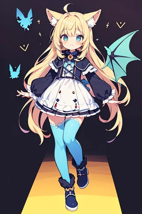 cel shading, cute style, fullbody, electric bat, blue color, bat ears, girl, fantasy clothes, masterpiece,cute, dinamic, electric theme