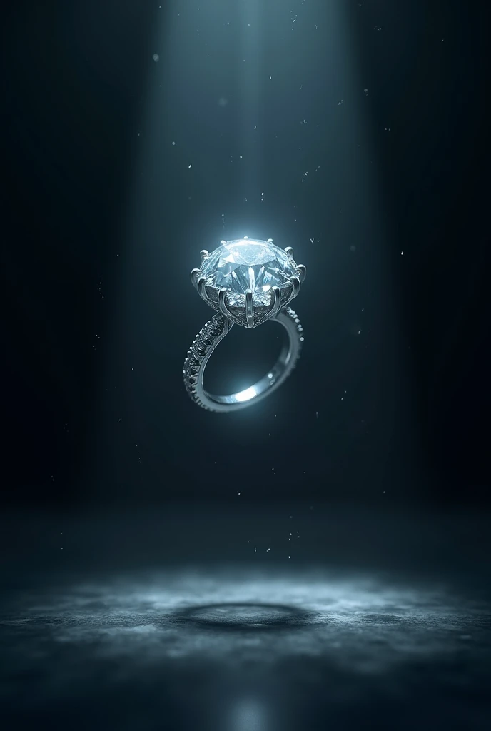 Falling diamond ring,  shaded black background 