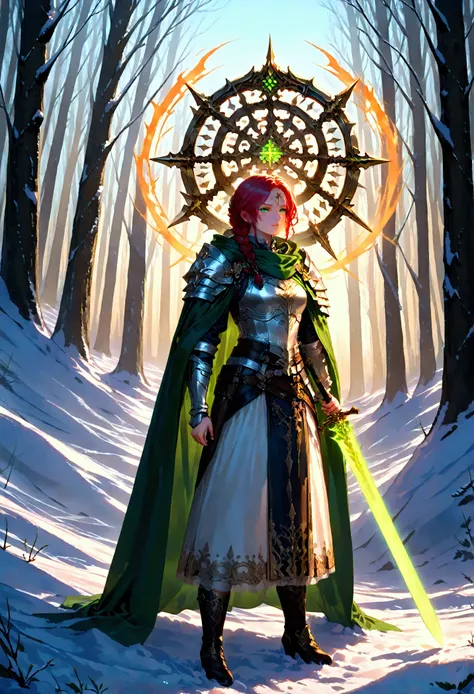 score_9, score_8_up, score_7_up, score_6_up, score_5_up, score_4_up, fantasy art, RPG art, fantasy art, ultra wide shot, RAW, photorealistic, a portrait picture of female human ranger, the ranger, an exquisite beautiful human woman, long red hair, braided ...
