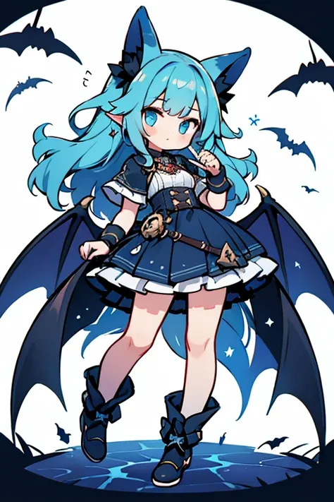 cel shading, cute style, fullbody, electric bat, blue color, bat ears, girl, fantasy clothes, masterpiece,cute, dinamic, electric theme