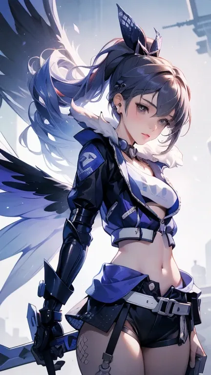  top quality 、 masterpiece、 Ultra HD、 Arad woman wearing futuristic suit，With wings and a sword,  girl in mecha cyber armor, 赛博朋克cartoon女孩机甲, 与有机体混合的cartoon,  Mechanical Valkyrie Girl , 完美的cartoon生化人女性,  cute girl, Female Mecha, Simple futuristic electroni...