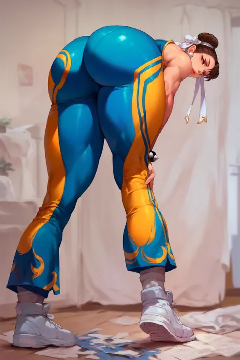 score_9, score_8_up, score_7_up, score_6_up, score_5_up, score_4_up, masterpiece, high quality, full body, 1girl,  Ass Clap, huge ass, bodysuit,  Chun Li (Street Fighters 6), Standing 