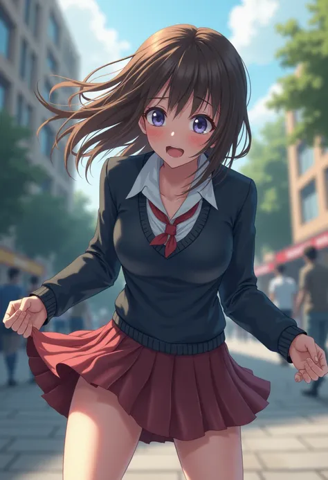 The wind flipped my skirt up、Female high school student whose underpants are in full view