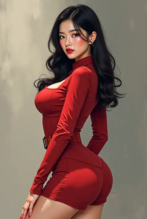  Korean woman in short uniform , Busty and with a big ass  