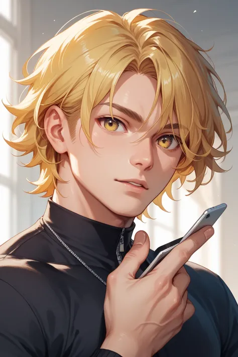 Boy. athlete. Yellow hair,  medium length hair,  yellow eyes