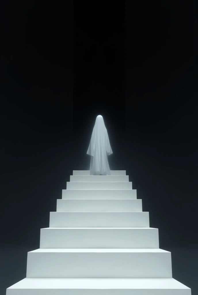  stairs in a simple style .  The stairs are white and the background is black. The ghost that goes down the . In 2D animation style.