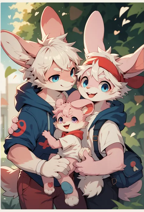 Bunny Boy， Furry Boy， toddlers，Rabbits have long ears，White hair，pink skin ，