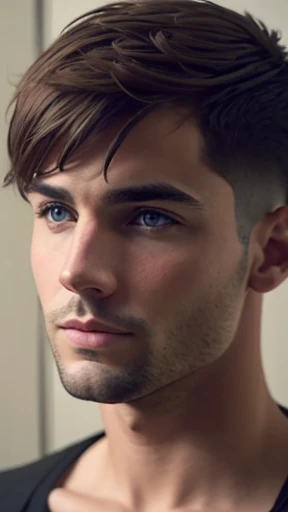  One of American men's short hair focuses on the face and color photo 