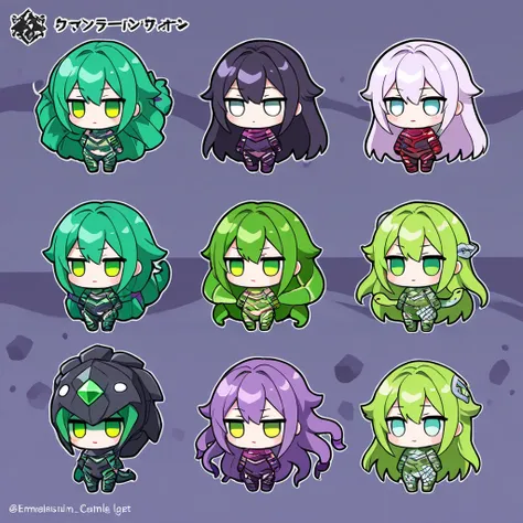 ( chibi), Medusa's variant,
 mysterious in another dimension,  beautiful but terrifying Medusa ,  emerald green scales , Shining eyes, The snake with the hair moves , Marble Temple