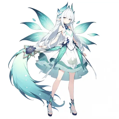 Девушка Fairy, Fairy,  beautiful clothes,  unusual clothes,  full-length tail,  character leaf ,  completely from head to toe,  character leaf , white leaf ,  character leaf ,  is standing straight, персонаж  is standing straight 
