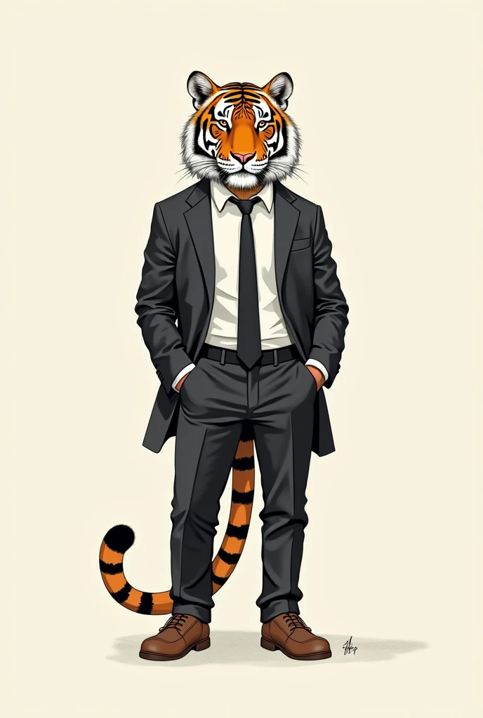 A minimalist drawing of a tiger in a lawyer's costume