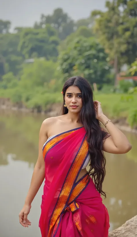 Cute, beautiful, woman, saree, full body view,