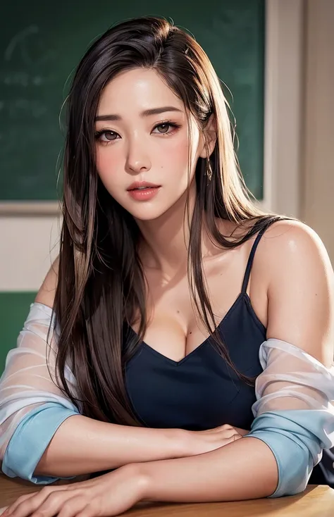 女性 teacher  , (((straight hair)))
((( Masterpiece))), ((  top quality)), (( 複雑な Details)), ((  super realistic realism )), ,  mature woman,   mature woman,   see through,    high definition  , illustration, 1人の mature woman,    perfect hand,   Details,  美し...