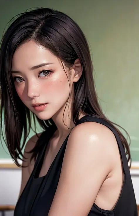 女性 teacher  ,  black sleeveless
((( Masterpiece))), ((  top quality)), (( 複雑な Details)), ((  super realistic realism )), ,  mature woman,   mature woman,   see through,    high definition  , illustration, 1人の mature woman,    perfect hand,   Details,  美しい ...