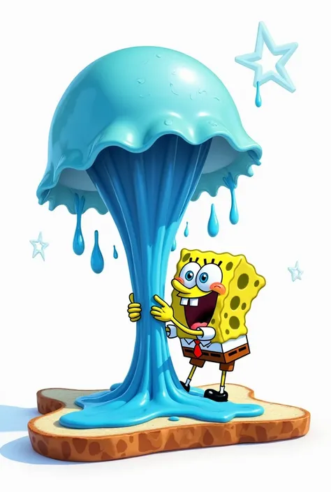 Make SpongeBob squeeze and blue jelly fish and blue jam is coming out of its butt on the slice of bread 