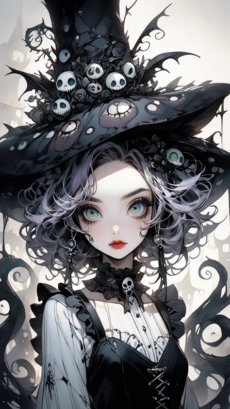 Tim Burton style 、have distinct facial features、