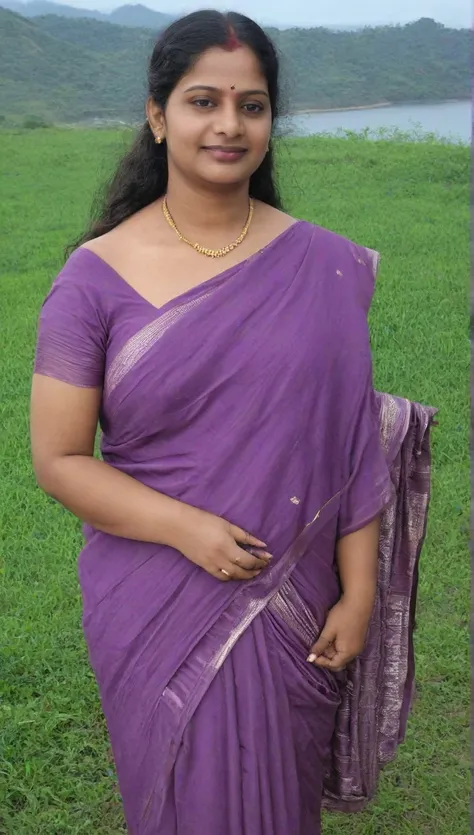 Telugu aunty,long braid, thick, plus size, 40 yo aunty, village, mid 40s, giant size body, milf, dark skin, curvy, light purple cotton saree, off shoulder, full sleeves, lake, thick, 45 yo, wide body, downblouse, bending shoulders, bending to show cleavage...