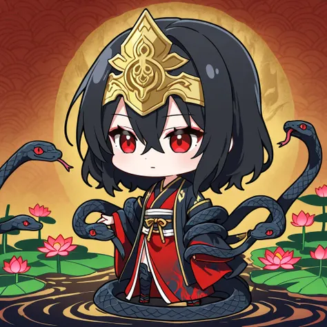 ( chibi), Black Lotus Snake Princess,
Ruthless,  Snake Priestess Standing in the Dark Lotus Pond ,  Bloody Red Lotus ,  Countless snakes lurk in kimono sleeves