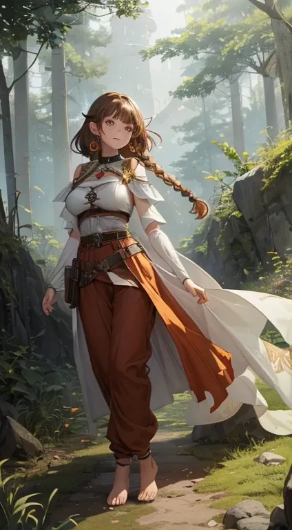 ((Best quality))) (((HD))) (((8K))) (Character) 20-year-old woman, adult looking, ((Adventurous)), long pointy ears, elf, ((Beautiful)) and ((cheerfulness)), (freckles), ((brown hair)) and ((hair just touching shoulders:1.2) and (medium length hair) and (s...