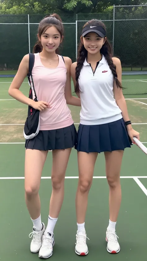 For both men and women, Some people , Japanese, beautiful woman, high school students, tennis wear, One Piece, tennis court