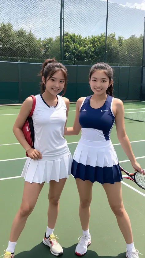 For both men and women, Some people , Japanese, beautiful woman, high school students, tennis wear, One Piece, tennis court