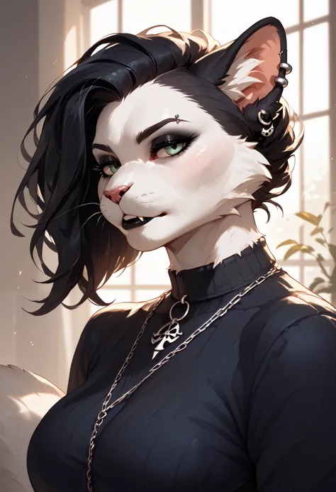 furry,female,Cat, ear piercing,Goth