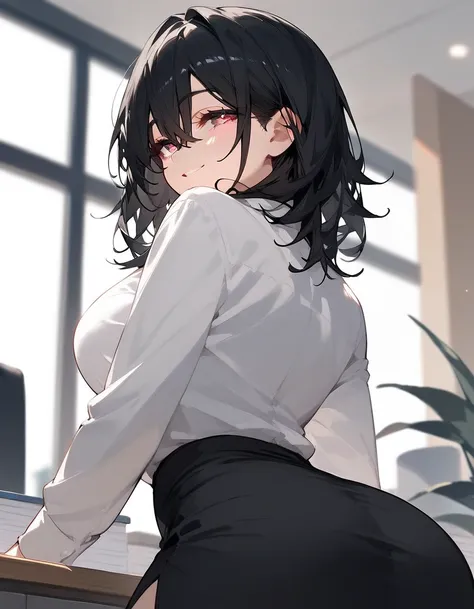 Score_9,Score_8_up,Score_7_up,highest quality, source_anime, highest quality, BREAK 1 girl, cute, 28 years old, (curvy:1.2), (medium hair:1.2), hair is between eyes, (black hair, black inner hair, light hair:1.3),  (light pink eyes), (wide eyes:0.7), (thin...