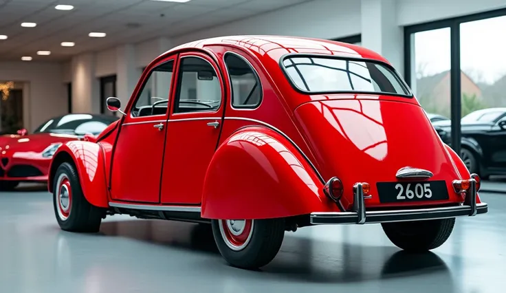 2025 model   citroen 2CV  in red   color back  side picture  in showroom full hd 