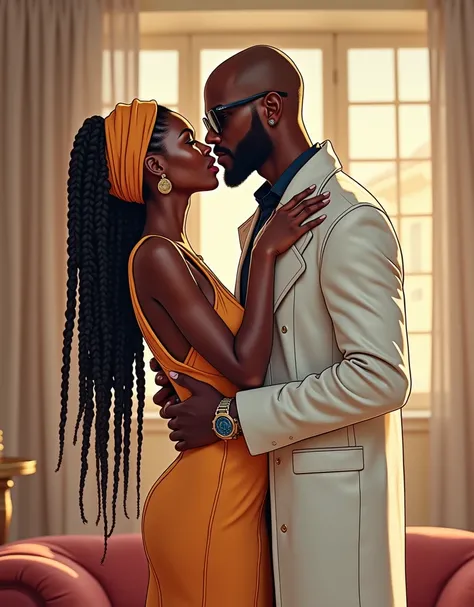 Dans la même duplex paradisiaque se trouva une très belle femme africaine ravissante joyeuse aux cheveux longs bien tressés voilé par un bon foulard moderne vêtue dans une robe luxueuse qui est étonné de voir cet homme avancé vers elle en mettant sa main s...