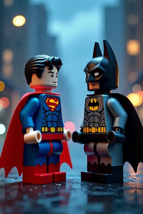 Superman and Batman in lego art, night