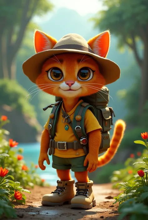 A hyper realistic cat name Catora the explorer just like dora the explorer 