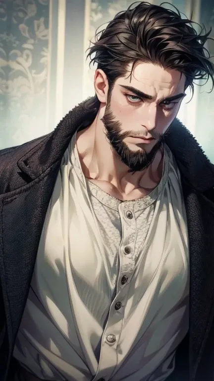 (  best quality,4K,8k,  highres,  masterpiece:1.2),  ultra-detailed  ,(realistic,photorealistic,photo-realistic:1.37),36-year-old man,3 day beard,cute anime ,Portraits,strong,Masculine,  dark hair,sharp jaw,    mesmerizing eyes    ,  perfectly combed hair,...