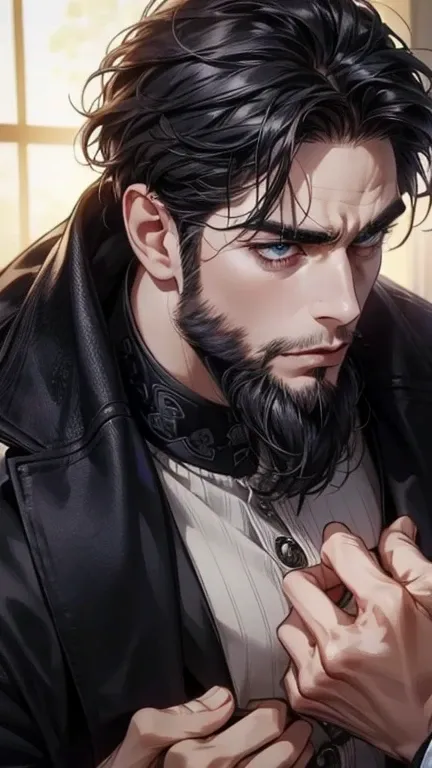 (  best quality,4K,8k,  highres,  masterpiece:1.2),  ultra-detailed  ,(realistic,photorealistic,photo-realistic:1.37),36-year-old man,3 day beard,cute anime ,Portraits,strong,Masculine,  dark hair,sharp jaw,    mesmerizing eyes    ,  perfectly combed hair,...