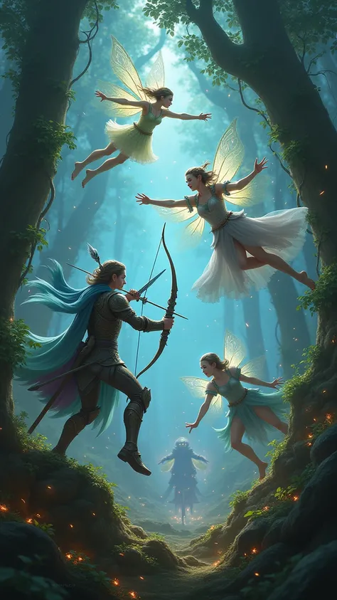 Elves and fairies fighting 