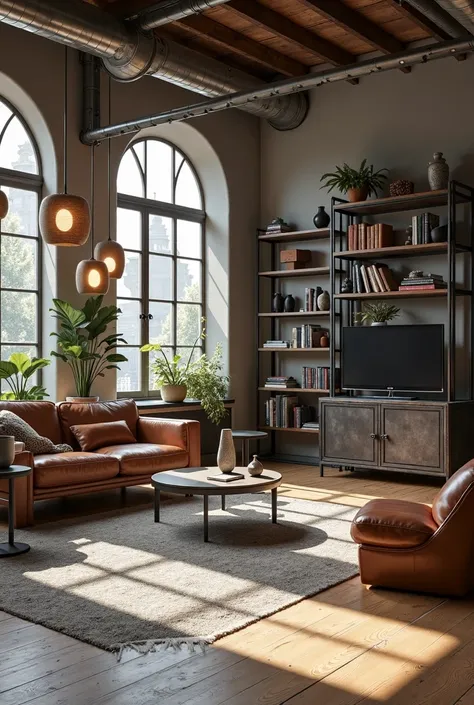 white environment, with armchair made of iron, iron shelves, iron lamps , Iron library, iron TV cabinet, table de hiers ,  iron decoration 