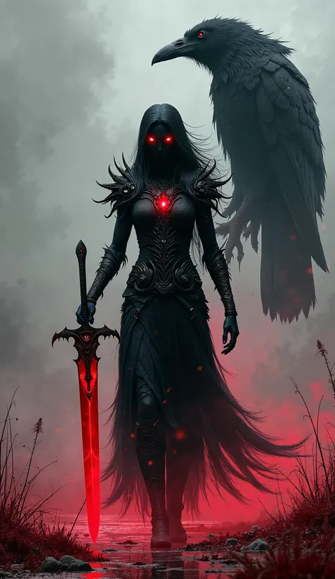 Celtic – Morrigan & The Shadow Crow
"Amidst the blood-soaked fields of battle, the war goddess Morrigan walks with an ominous glow in her red eyes. A towering humanoid crow, its feathers pulsing with dark energy, follows her, whispering prophecies of war. ...