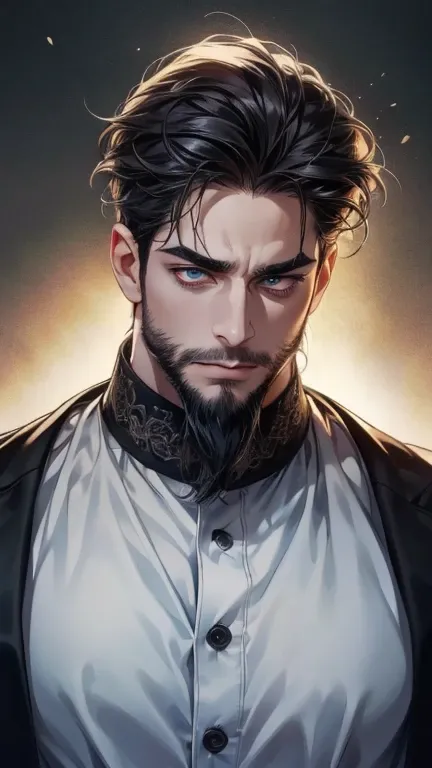 (  best quality,4K,8k,  highres,  masterpiece:1.2),  ultra-detailed  ,(realistic,photorealistic,photo-realistic:1.37),36-year-old man,3 day beard,cute anime ,Portraits,strong,Masculine,  dark hair,sharp jaw,    mesmerizing eyes    ,  perfectly combed hair,...