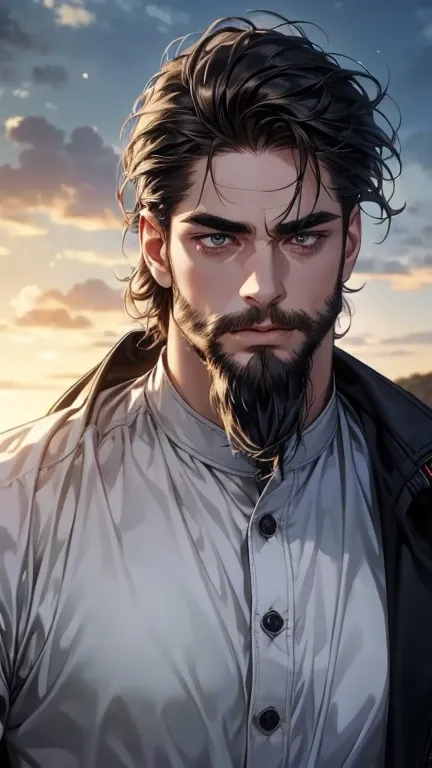 (  best quality,4K,8k,  highres,  masterpiece:1.2),  ultra-detailed  ,(realistic,photorealistic,photo-realistic:1.37),36-year-old man,3 day beard,cute anime ,Portraits,strong,Masculine,  dark hair,sharp jaw,    mesmerizing eyes    ,  perfectly combed hair,...