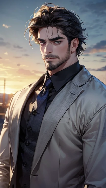 (  best quality,4K,8k,  highres,  masterpiece:1.2),  ultra-detailed  ,(realistic,photorealistic,photo-realistic:1.37),36-year-old man,3 day beard,cute anime ,Portraits,strong,Masculine,  dark hair,sharp jaw,    mesmerizing eyes    ,  perfectly combed hair,...