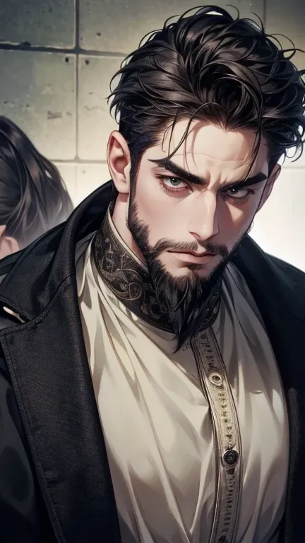 (  best quality,4K,8k,  highres,  masterpiece:1.2),  ultra-detailed  ,(realistic,photorealistic,photo-realistic:1.37),36-year-old man,3 day beard,cute anime ,Portraits,strong,Masculine,  dark hair,sharp jaw,    mesmerizing eyes    ,  perfectly combed hair,...