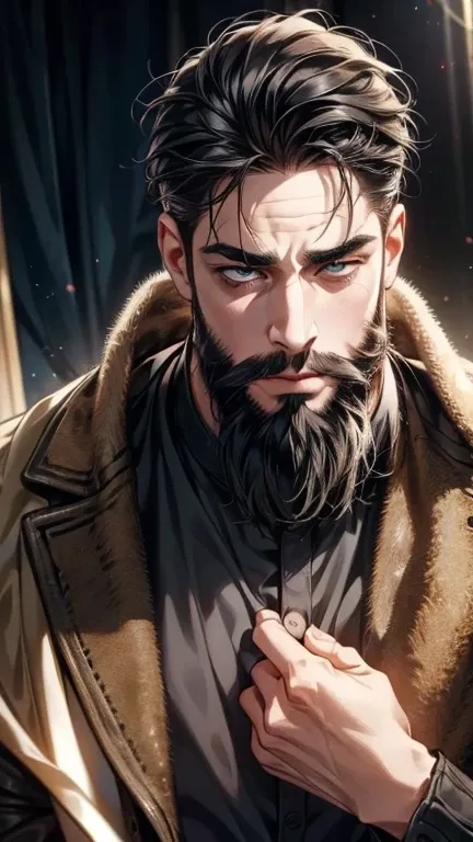 (  best quality,4K,8k,  highres,  masterpiece:1.2),  ultra-detailed  ,(realistic,photorealistic,photo-realistic:1.37),36-year-old man,3 day beard,cute anime ,Portraits,strong,Masculine,  dark hair,sharp jaw,    mesmerizing eyes    ,  perfectly combed hair,...