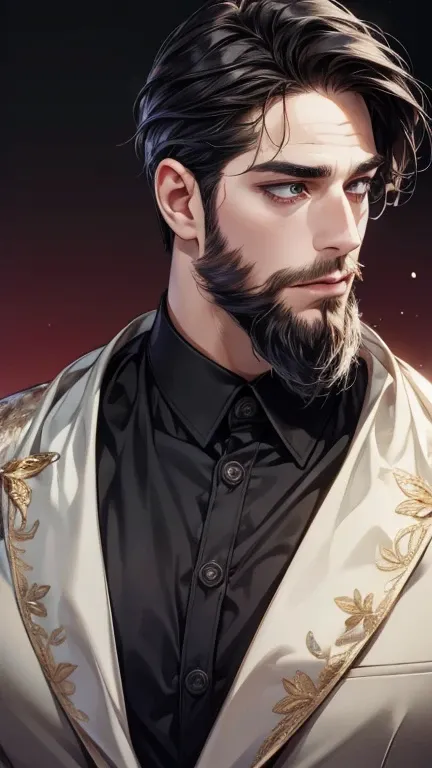 (  best quality,4K,8k,  highres,  masterpiece:1.2),  ultra-detailed  ,(realistic,photorealistic,photo-realistic:1.37),36-year-old man,3 day beard,cute anime ,Portraits,strong,Masculine,  dark hair,sharp jaw,    mesmerizing eyes    ,  perfectly combed hair,...